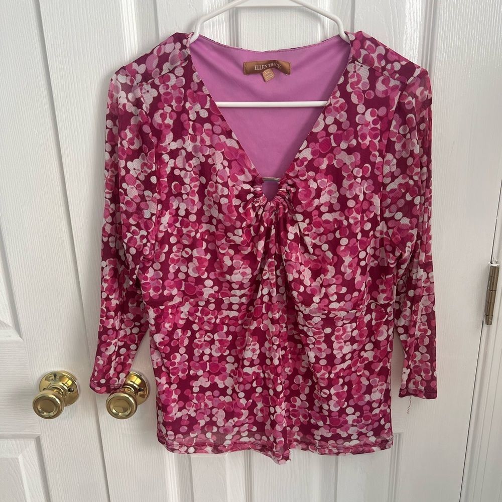 Ellen Tracy Kids XL Nylon‎ Pink Polka Dot Long Sleeve Lined Shirt